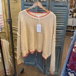 Aemi + Co Diamond Knit Oat & Red Pullover Sweater